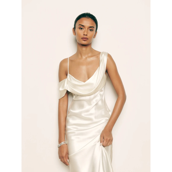 Reformation Ronda Silk Dress Ivory - Picture 6 of 13